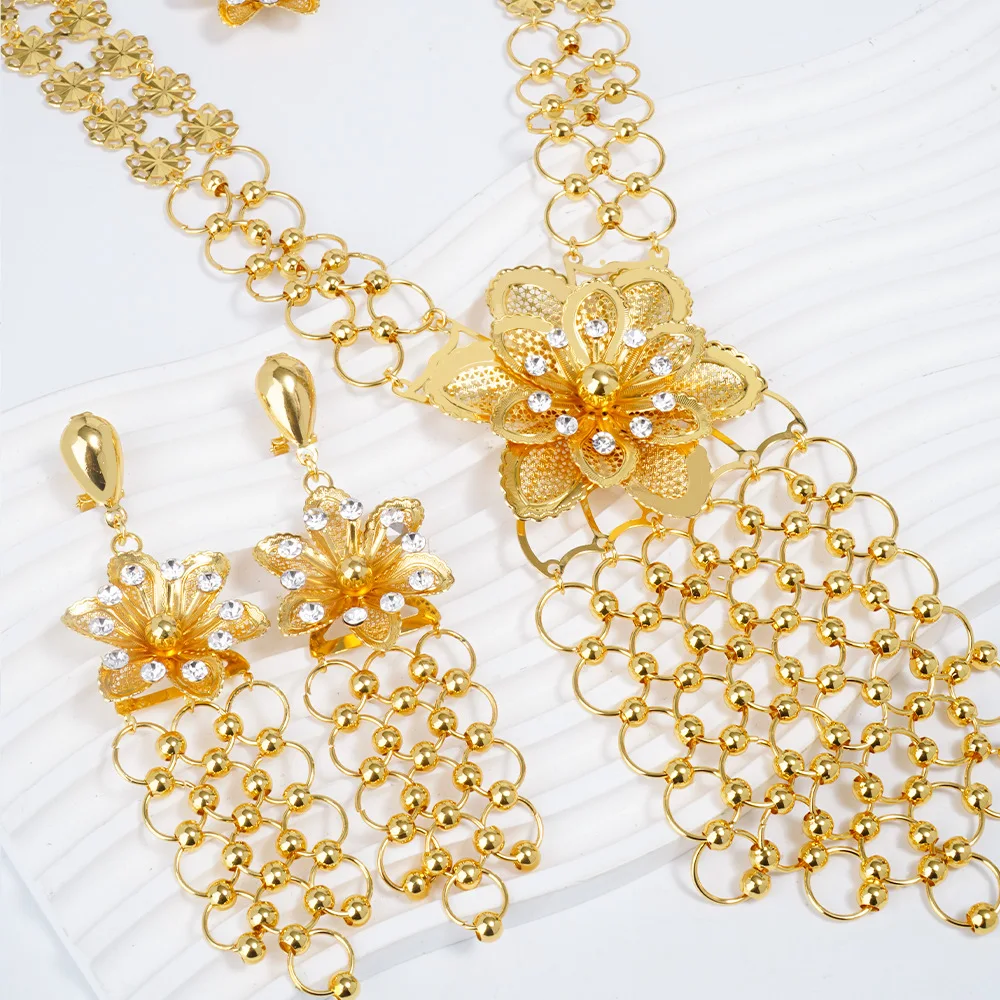 New European Dubai Fashion 24K Gold Plated Necklace Earrings Exquisite Engagement Party Jewelry Set for Lovers