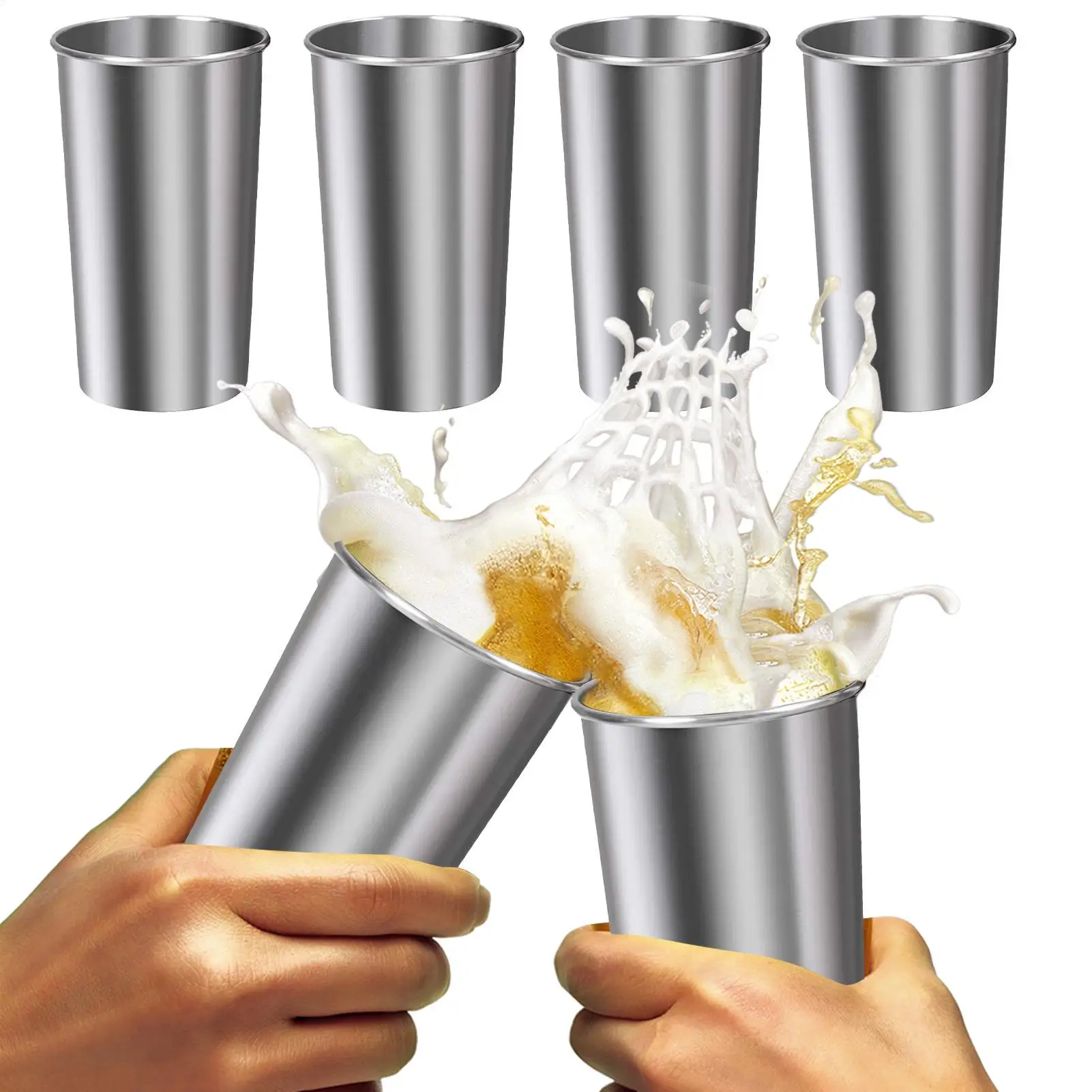 

Stainless Steel Cups 6 Pieces Water Cups Unbreakable Stackable Tumbler 600ml Drinking Glasses for Kids Adults Hydration Coffee