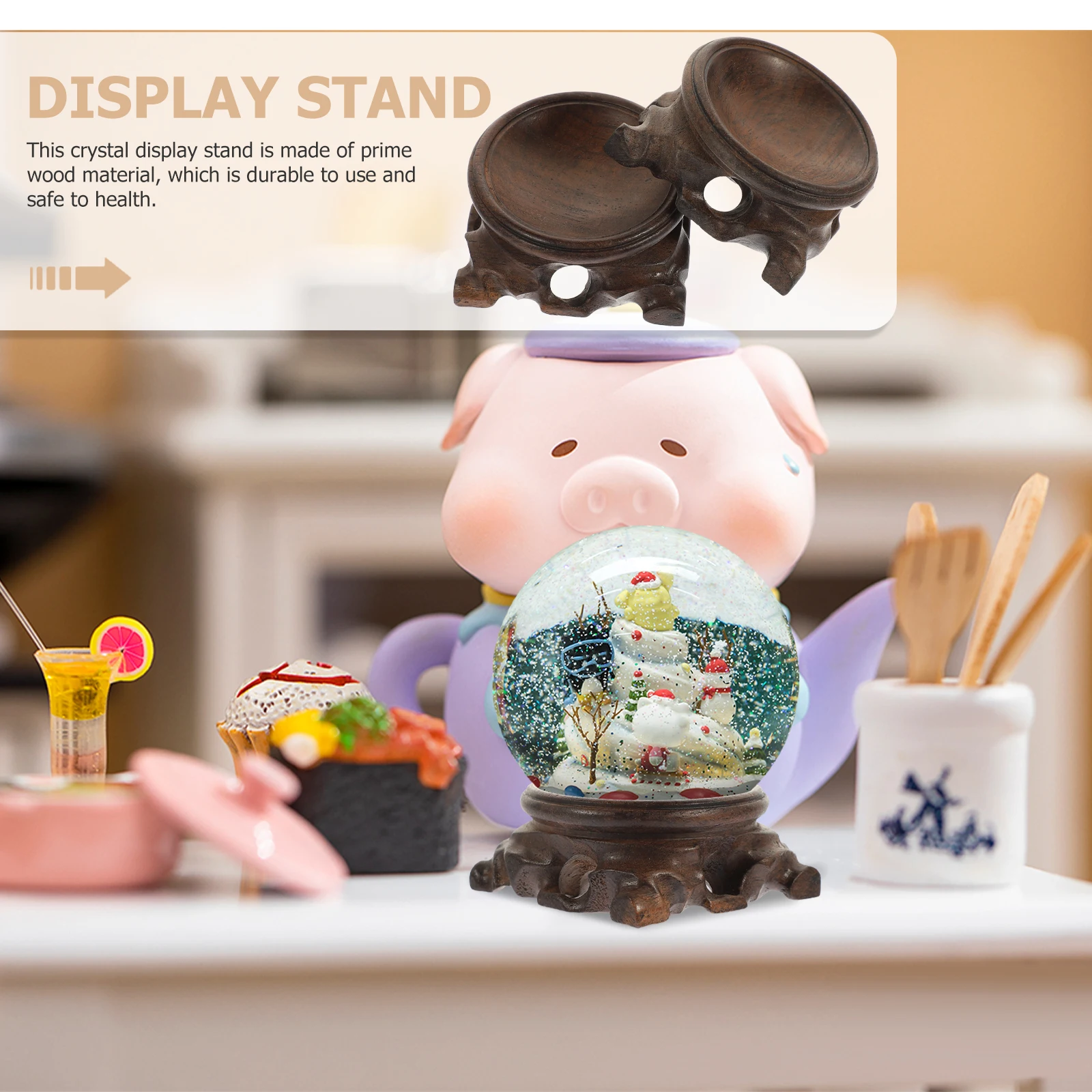 

2Pcs Solid Wood Display Stand Carving Sphere Holder Crystal Ball Display Pedestal Natural Wooden Base Decoration for Home Office