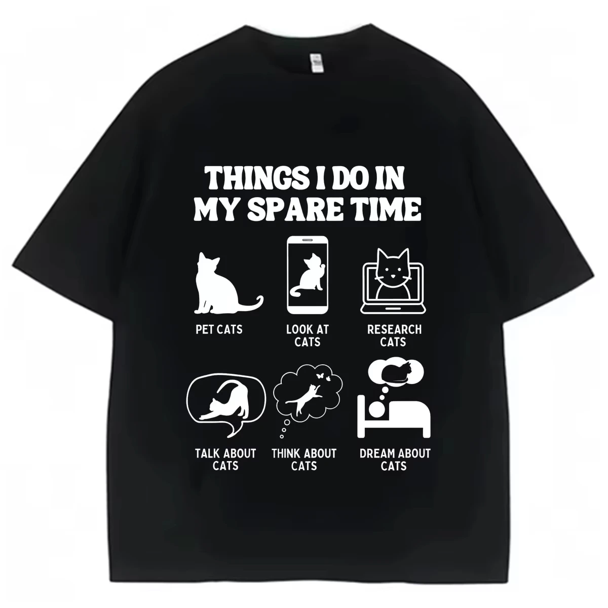 Things I Do in My Spare Time Cat Meme Graphic Mens Womens Summer O-Neck Short Sleeve Tshrit Streetwear Classic Cozy Cotton Tops