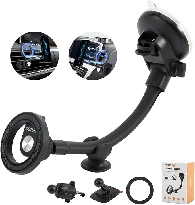 

Goture Magnetic Car Phone Holder Kit 3 in 1 Strong Magnet Windshield Air Vent Dashboard Magsafe Holder Window Suction Cup Mount
