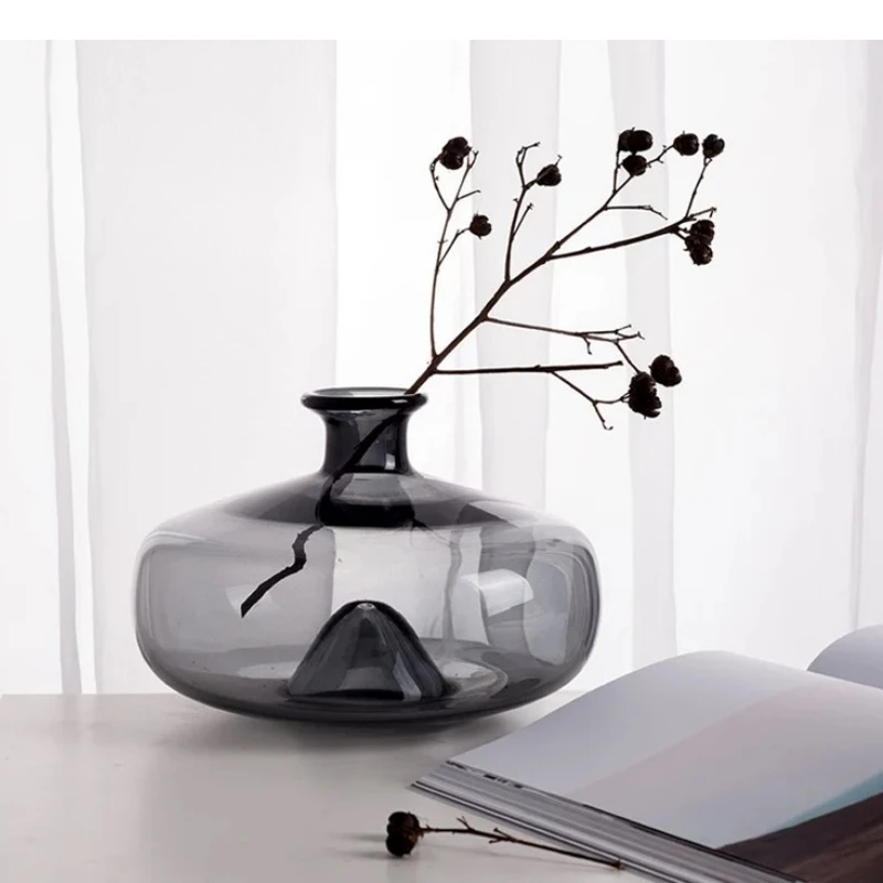 Glass Vase Colored Transparent Circular Container Rockery Terrarium Flower Arrangement Accessories Home Decoration
