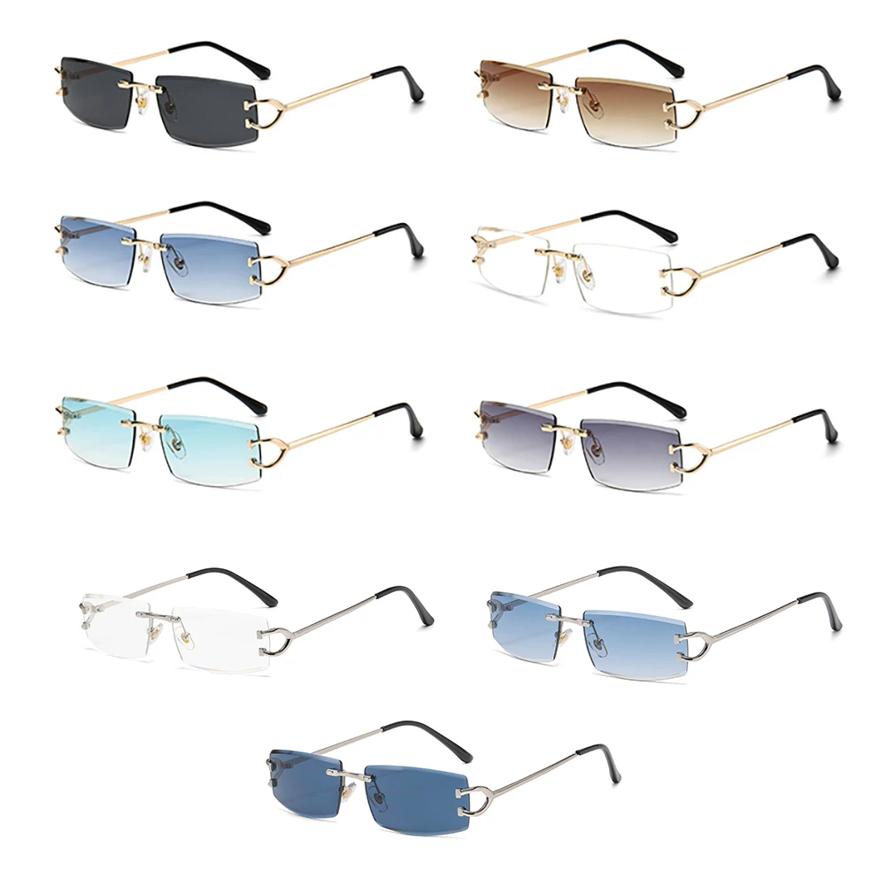 Peekaboo rimless sunglasses for women metal unisex square sun glasses for men uv400 brown grey blue decoration female 2024