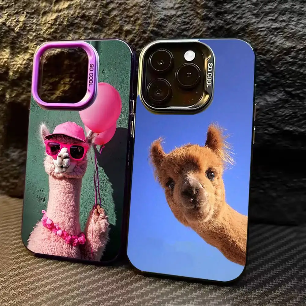 

Cute Lama Alpacas Phone Case For iPhone 17 16 15 14 13 12 11 Pro Max Plus Silver Matte Black Cover
