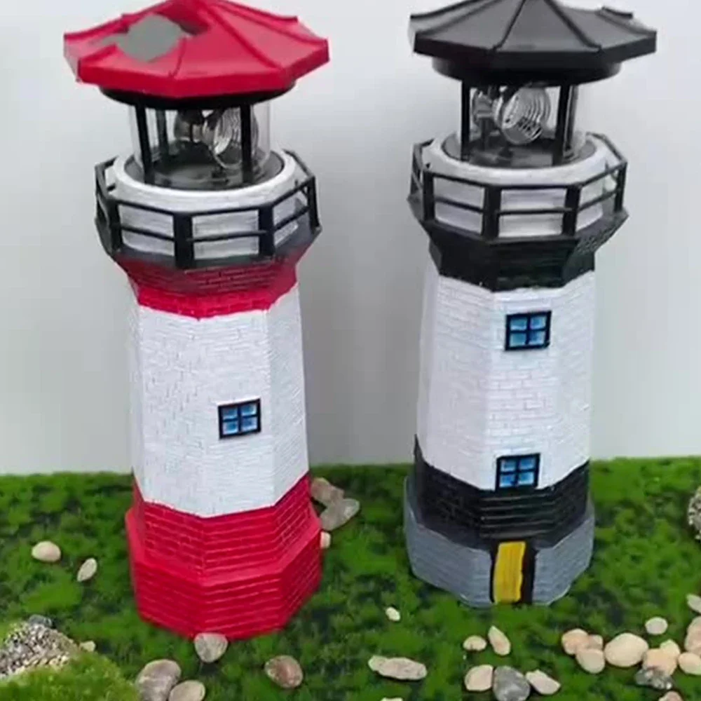 Cross-border New Solar Resin Rotating Lighthouse Outdoor Garden Decoration Landscape Villa Courtyard Lawn Warning Tower