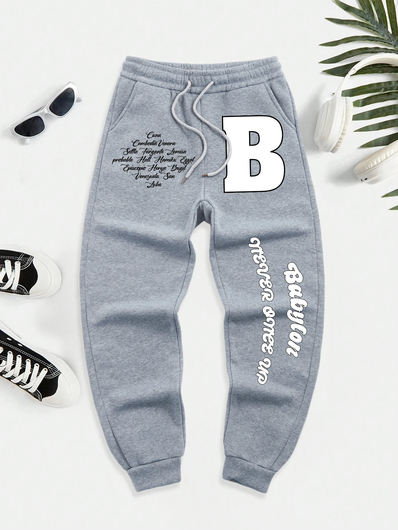 

Мужские мягкие спортивные штаны с рисунком арт-персонажа и слова B, базовые брюки с эластичной резинкой на талии, осенние уличные длинные брюки, удобные брюки для бега