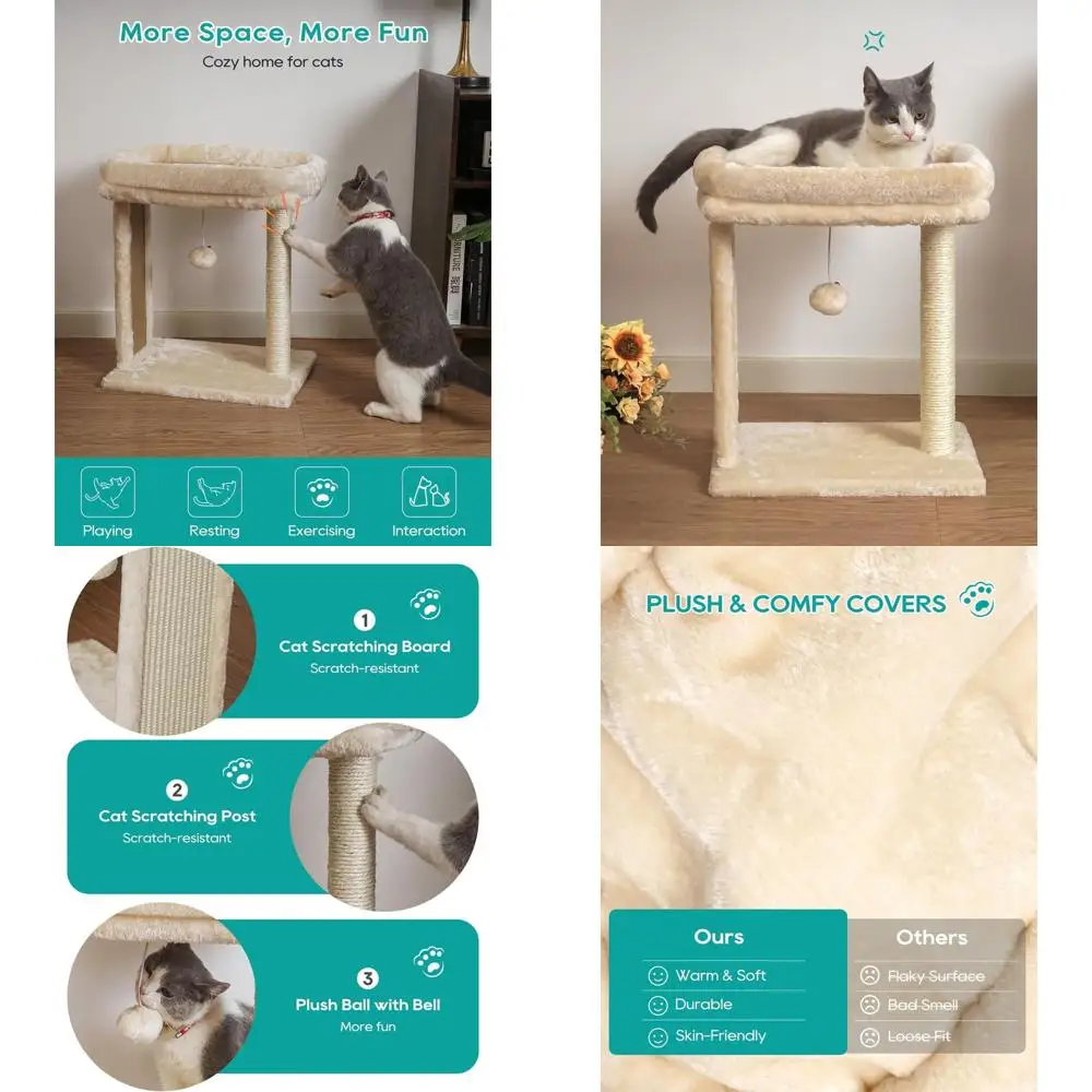 

Compact Cat Tree with Scratching Post and Perch for Small Cats and Kittens, Beige