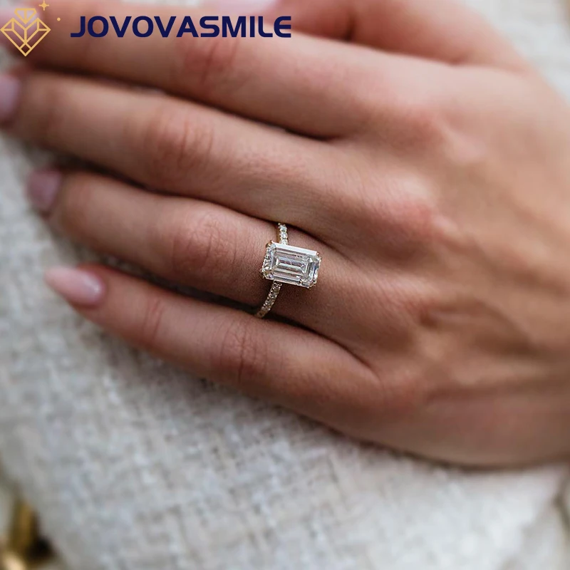 

JOVOVASMILE Elongated Moissanite Wedding Ring 4carat 7x11mm Emerald Cut 14k Solid Yellow Gold Fashion Jewelry For Woman Accessor