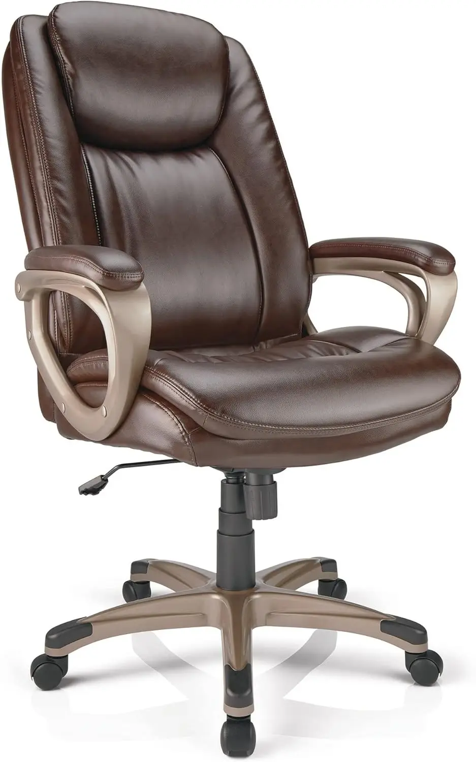 Realspace Tresswell Bonded Leather High-Back Chair, Brown/Champagne