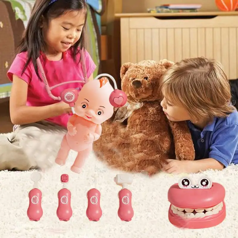 ทันตแพทย์เล่นชุดสําหรับเด็กวัยหัดเดินของเล่นหมอ Pretend Play Doctor ชุดหูฟังจริงทันตแพทย์ Playset บทบาทเล่นการศึกษา