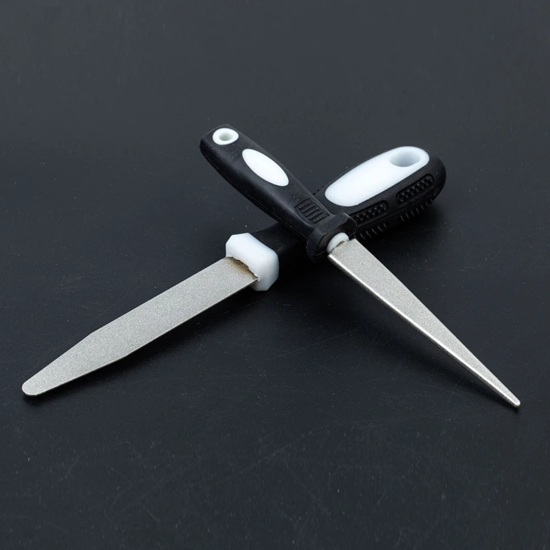 Afilador de Doble Cara para Tijeras, Cuchillos y Herramientas de Jardín, Diseño Plano y Curvo, Afilador Manual para el Hogar