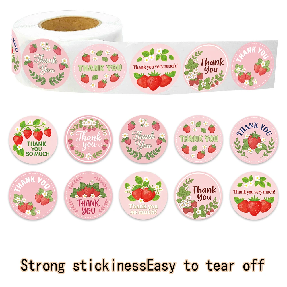 500PCS Strawberry Gratitude Circular Graffiti Roll Stickers Series DIY Phone Case Laptop Water Cup Reward Stickers