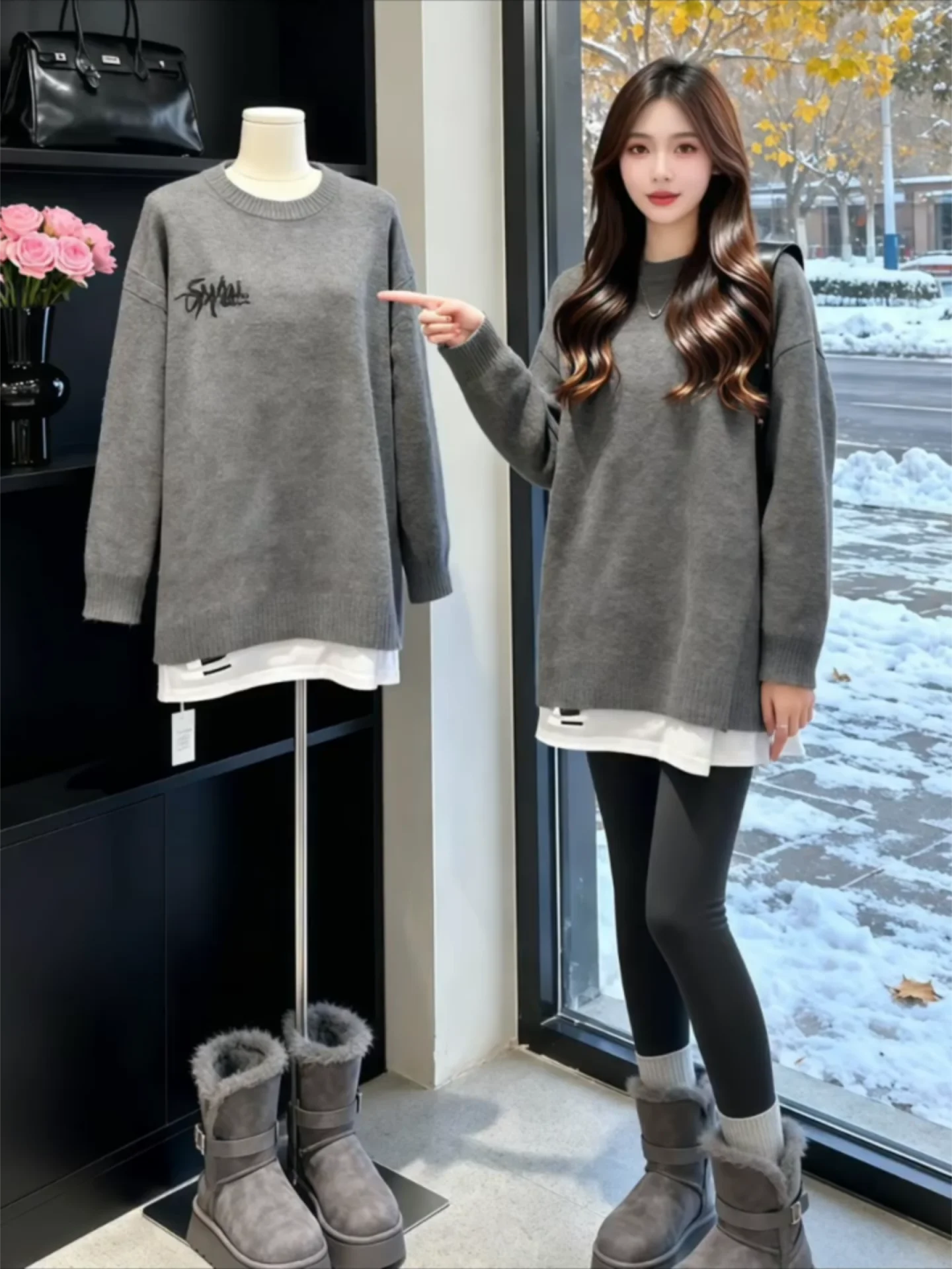 

Trendy Loose Knitted Sweater Korean Sle Women's Faionable Top Unique Design Winter Season Long Sve round Ne Sweatirt
