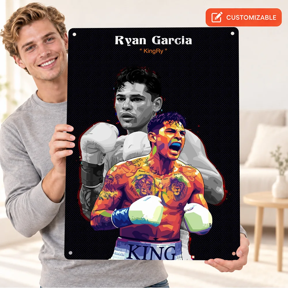 Ryan Garcia Kingry Boxing Textured Metal Poster Personalized Aluminum Sign Geometric Illustration Wall Art For Sports Lounge