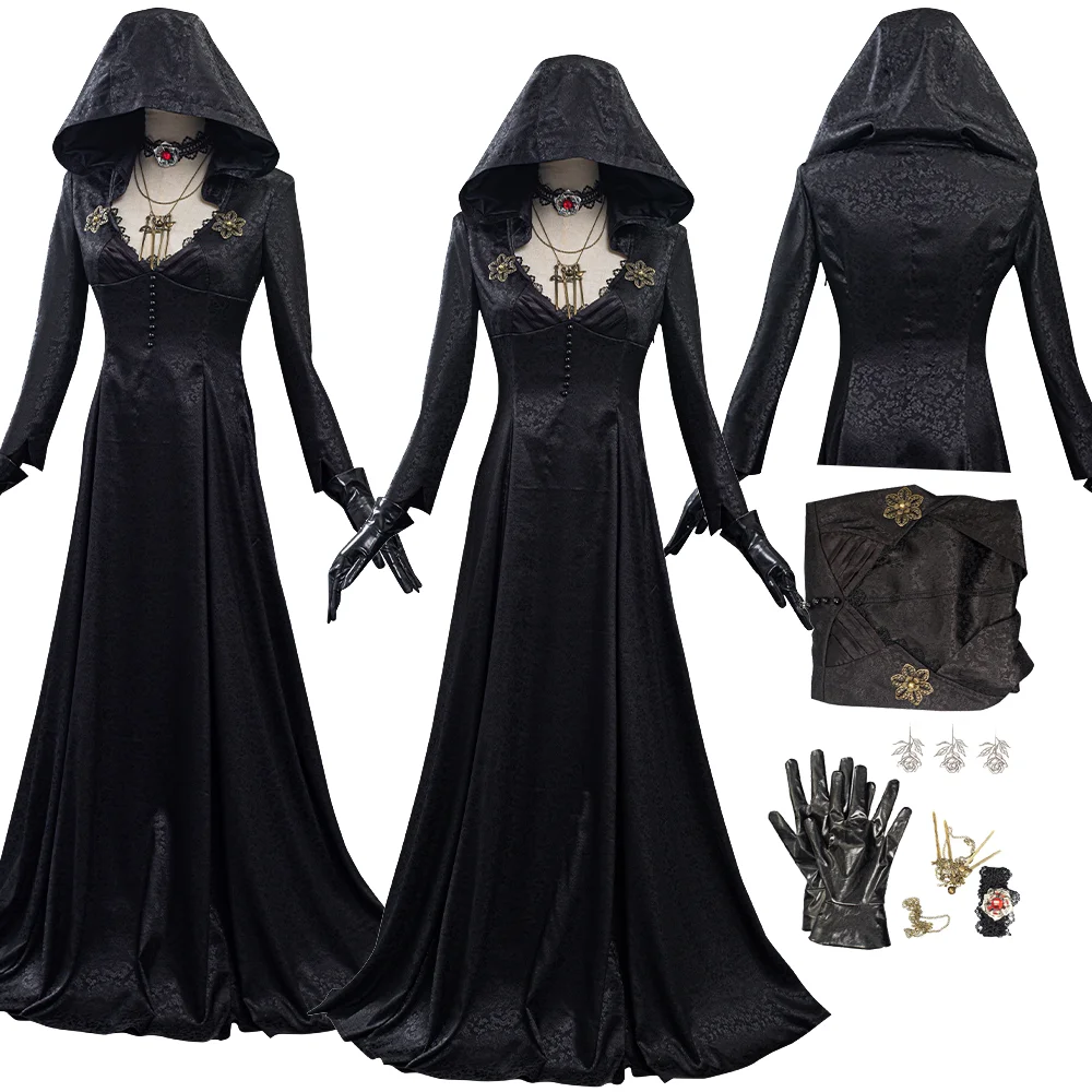 Kostium cosplay Moth Bela Lady Dimitrescu Village, fantazyjny przebranie dla dorosłych kobiet, sukienka do odgrywania ról, strój na Halloween i karnawał dla kobiet.