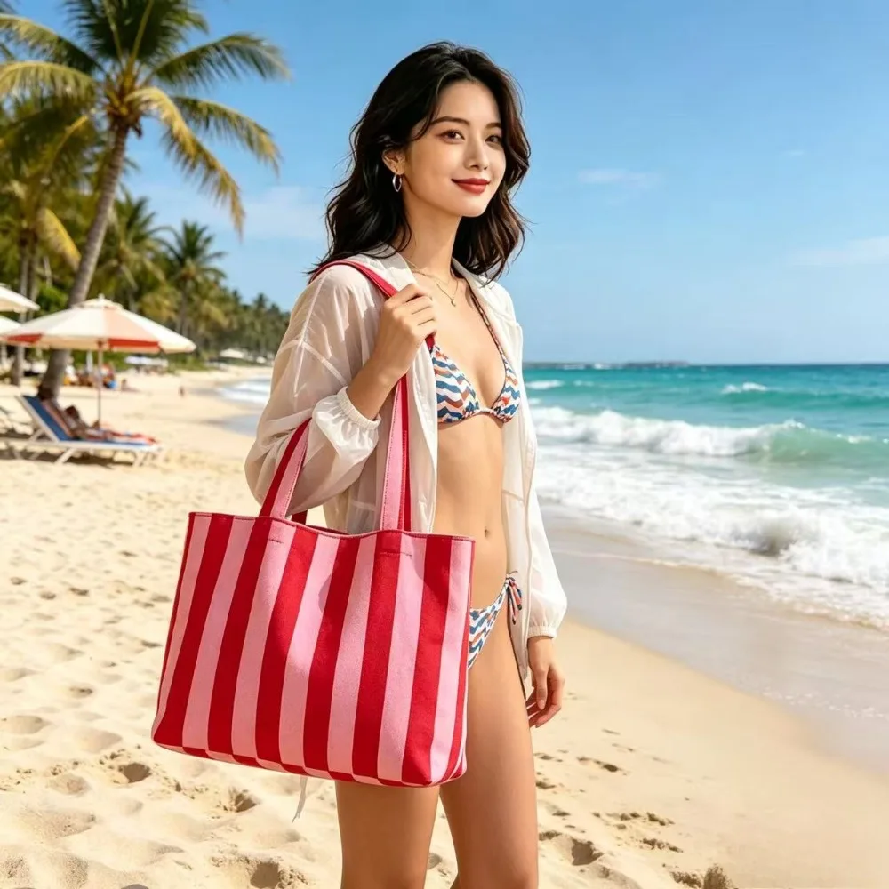2026 New Bohemian Style Knitted Striped Woven Bag Large Capacity Yarn Handheld Tote Bag view 5