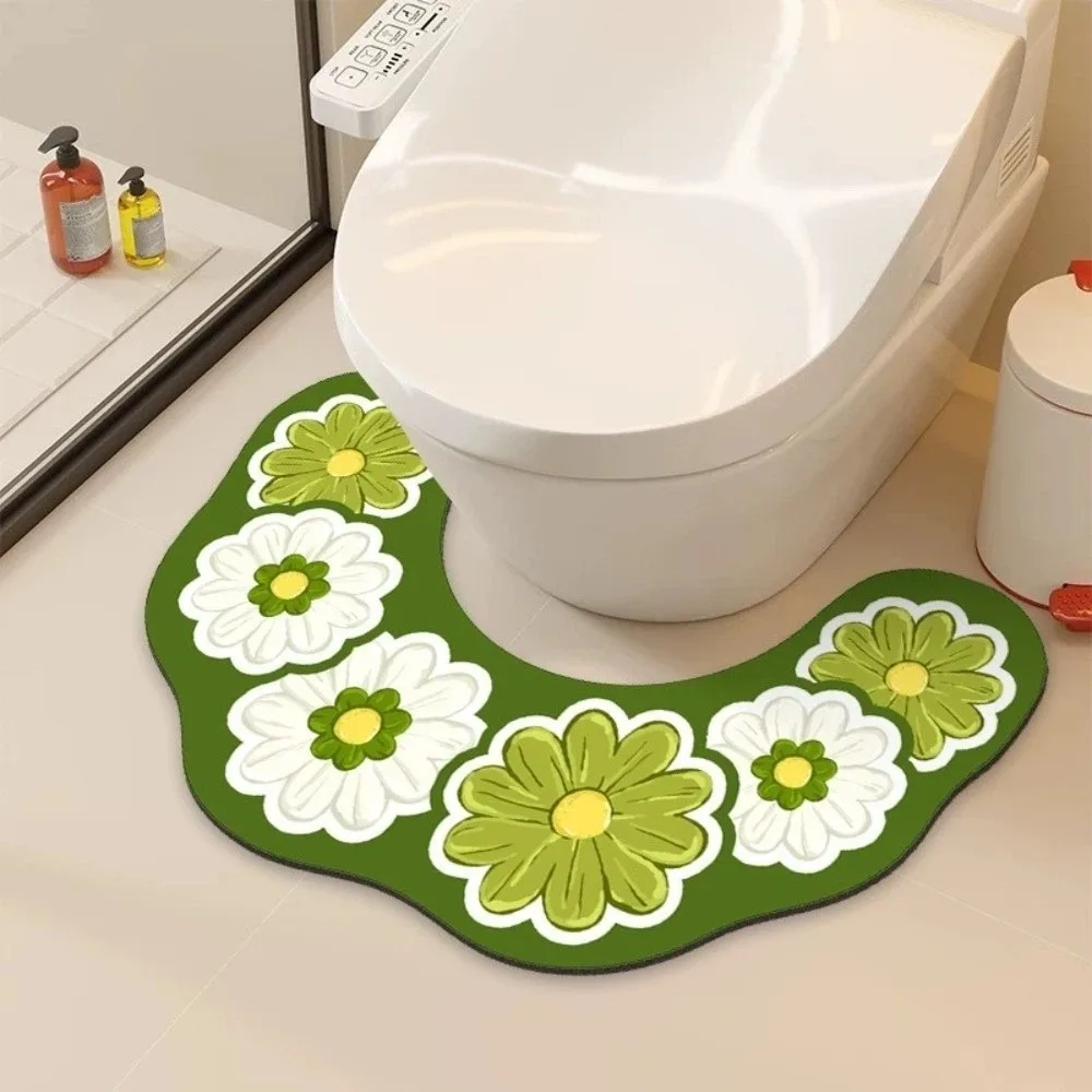 Foot Pad Anti Slip Toilet Mat Quick Drying Floral Pattern U-shaped Floor Mat Decoration Water Absorbing Bathroom Mat Living Room