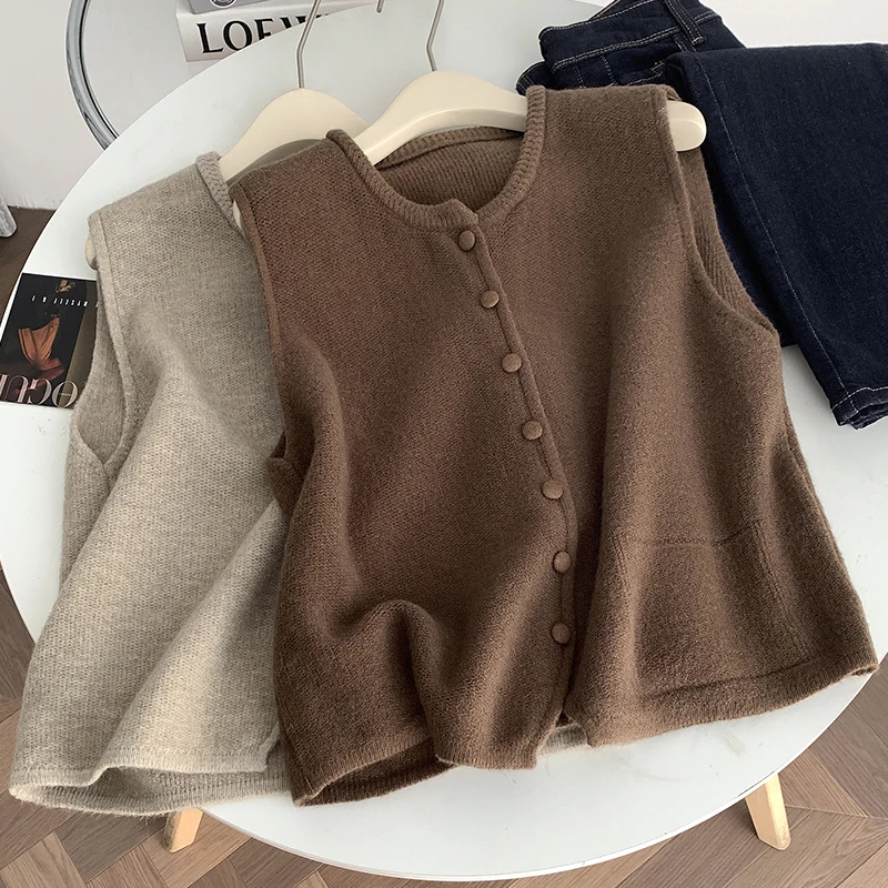 

Ele вязаный жилет женский Sli Simple ort Pure Color Верхняя одежда Тонкий топ стандартной длины из ацетатного волокна 00%