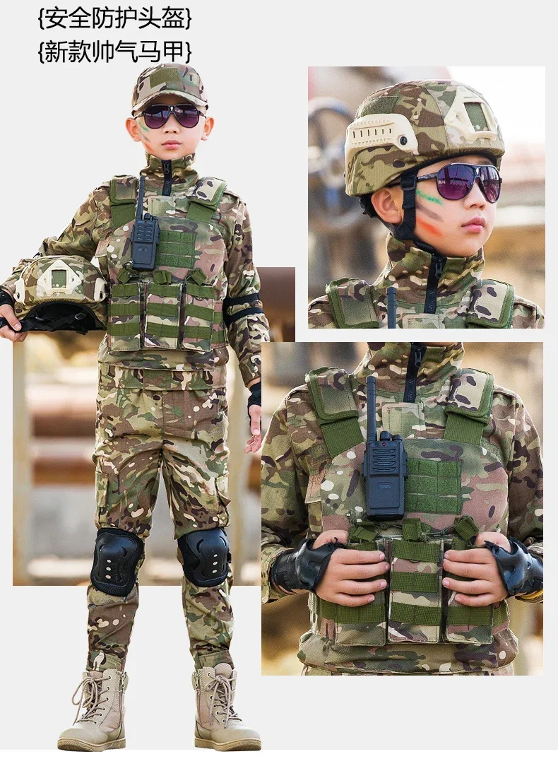 男の子と女の子のためのカモフラージュ軍事訓練スーツ、屋外戦術、小学校、パフォーマンス、誕生日プレゼント