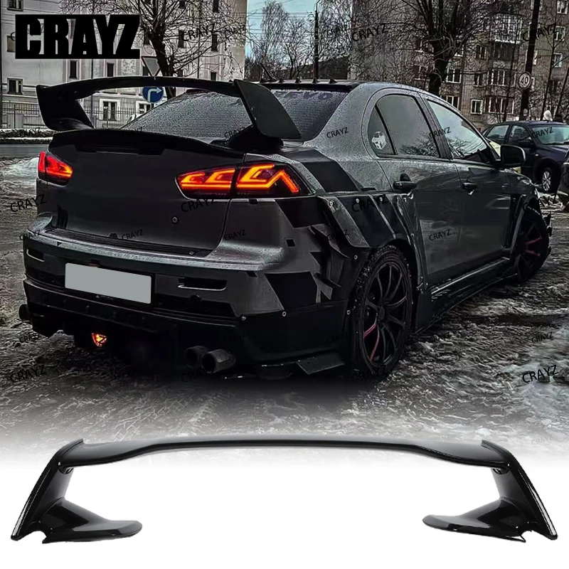 Для Mitsubishi LANCER EVO: Черный спойлер (2008-2015) из ABS-пластика, цвет грунтовки, декоративное заднее антикрыло, спойлер на багажник