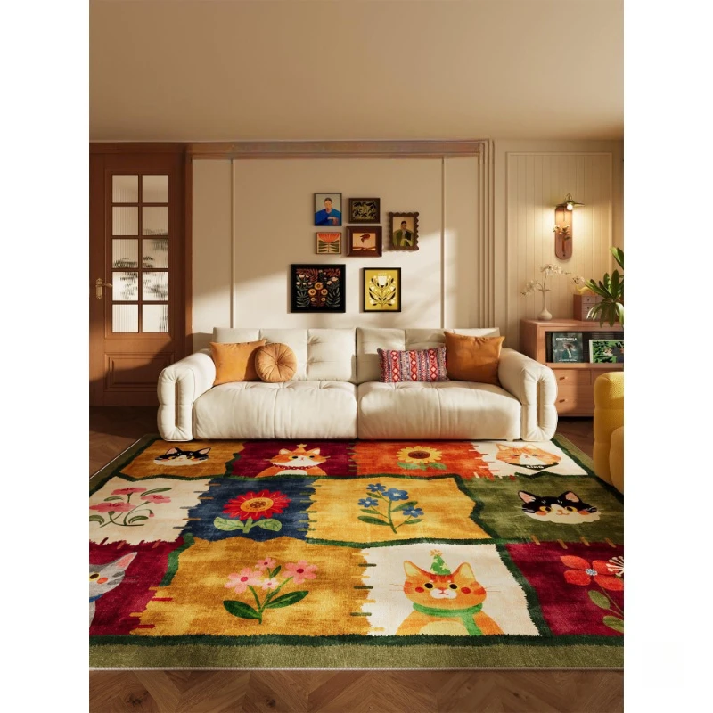 Medieval style living room carpet dopamine retro color bedroom bedside blanket
