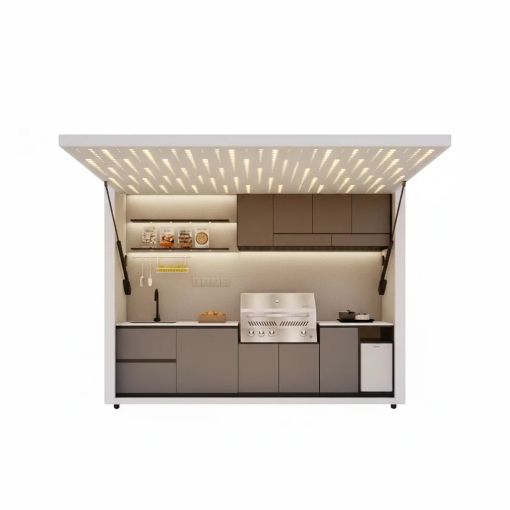 Portable Aluminum Outdoor Kitchen Station with Cabinets, Sink and BBQ Grill