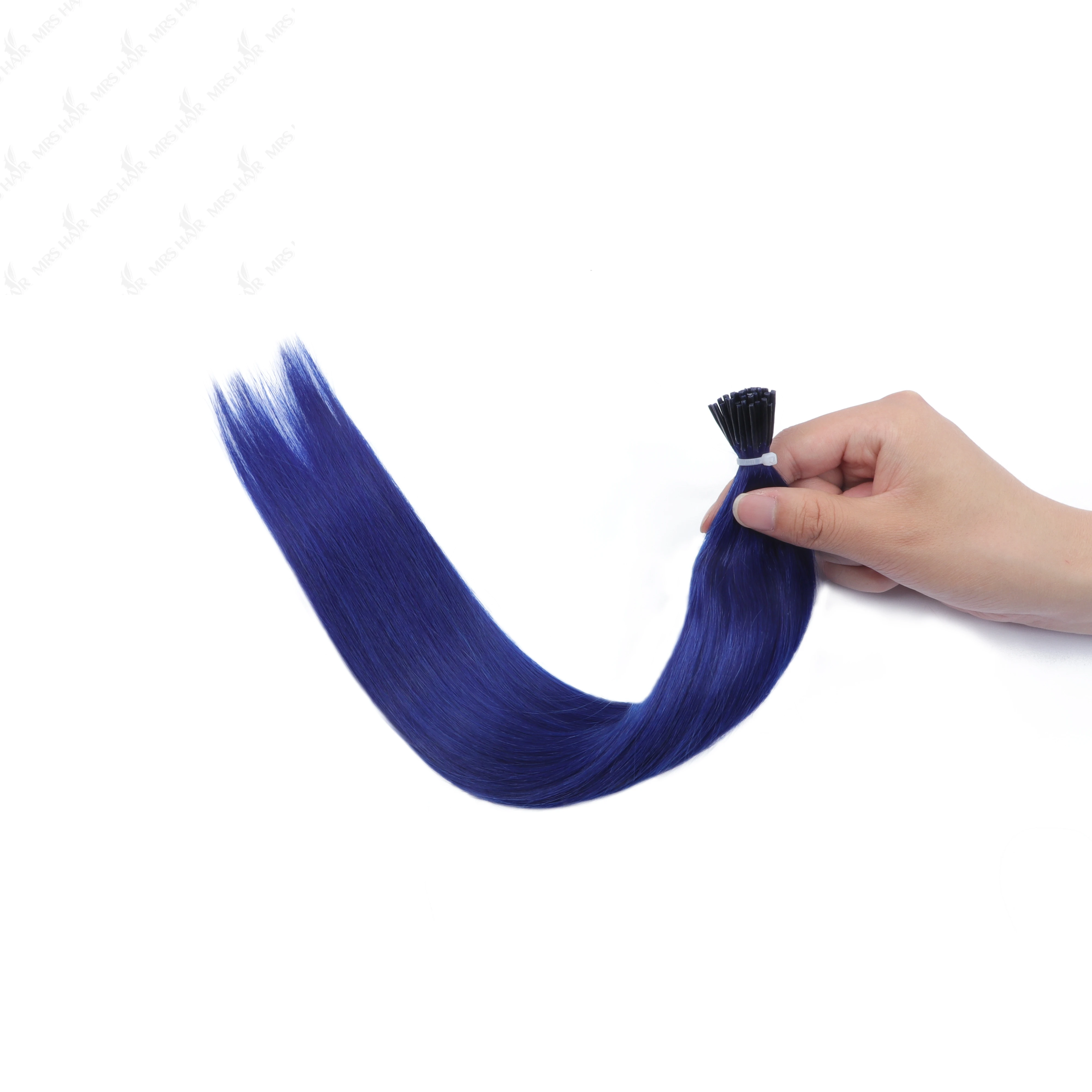 ブルーカラー I チップストレート人毛エクステンションケラチンヘアホットプレボンドマイクロビーズヘア女性用 12-20 インチ 50 個/パック