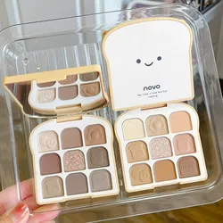 NOVO 9 Colors Toast Matte Glitter Eyeshadow Palette Pearlescent Eye Plate Cute Makeup Palette Lasting Nature Shimmer Eye Shadow