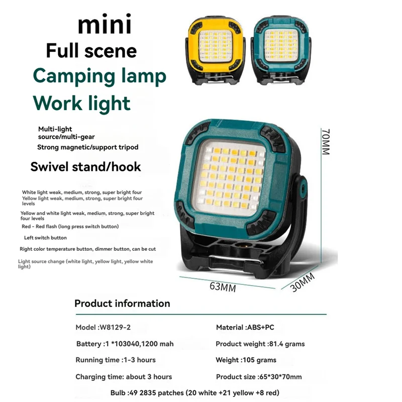 ABUL-linterna portátil superbrillante para acampar, Mini luz de trabajo, linterna recargable, lámpara de trabajo de emergencia para acampar al aire libre