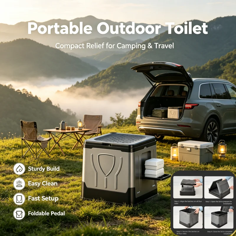 Portable Outdoor Toilet Camping Potty Car Emergency Toilet Foldable Sturdy Commode for RV Hiking Self‑Drive Outdoor Use Adults