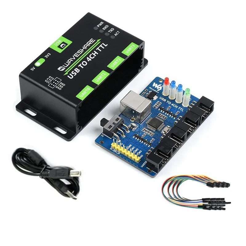 4-Port USB to TTL/UART Serial Adapter - Aluminum Alloy Housing with Multi-OS Support (Windows 8/10/Linux)