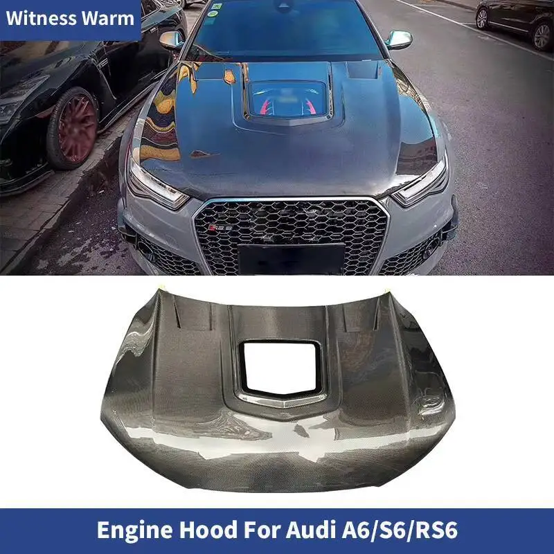 For Audi A6 S6 RS6 Transparent Style Carbon Fiber/Unpainted/Forged Engine Cover Bonnet Hood  Car body kit Tuning 2012-2016