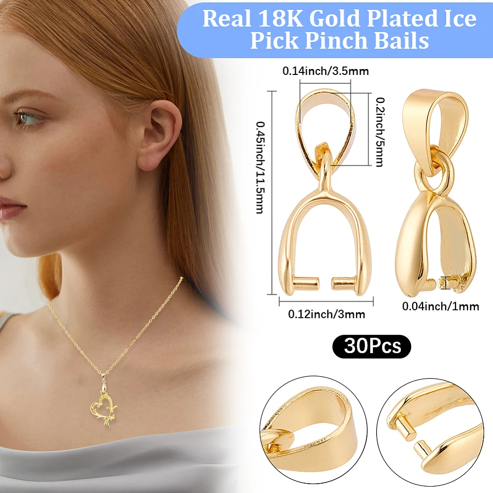 1 Box 30Pcs Pinch Bails 18K Gold Plated Brass Snap On Pendant Clasp Connector Clip for Charms Jewelry Making