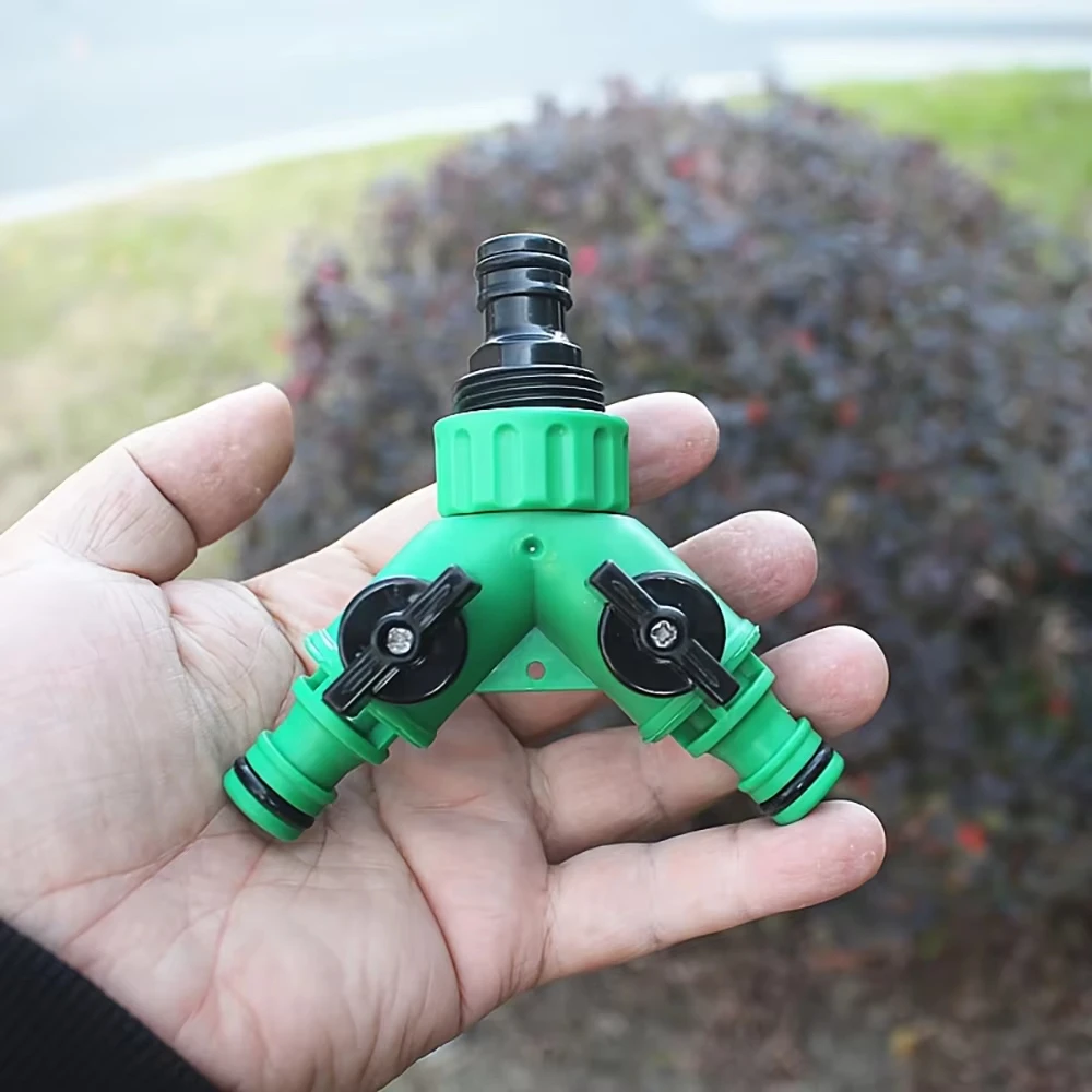 2 Way Garden Hose Splitter Y Connector with On Off Switch Plastic Water Faucet Adapter Irrigation Valve for Lawn Garden