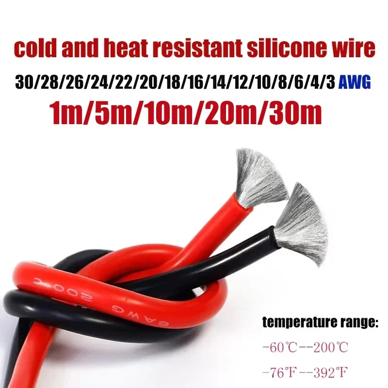 Silicone Wires 0 3 4 6 8 10 12 14 16 18 20 AWG Red Black 12v Auto Electrical Cable for Car Solar Battery Inverter Home Appliance