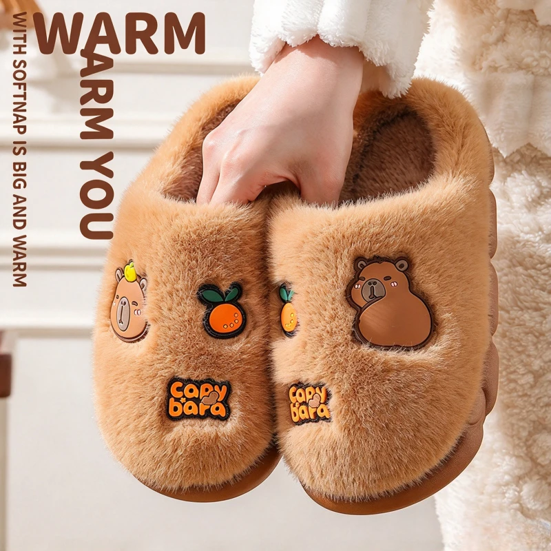 Children Cartoon Animal Plush Slippers Boys Girls Winter Warm Fluffy Indoor Shoes Soft Fleece Lined Cute Animal Kids Slippers