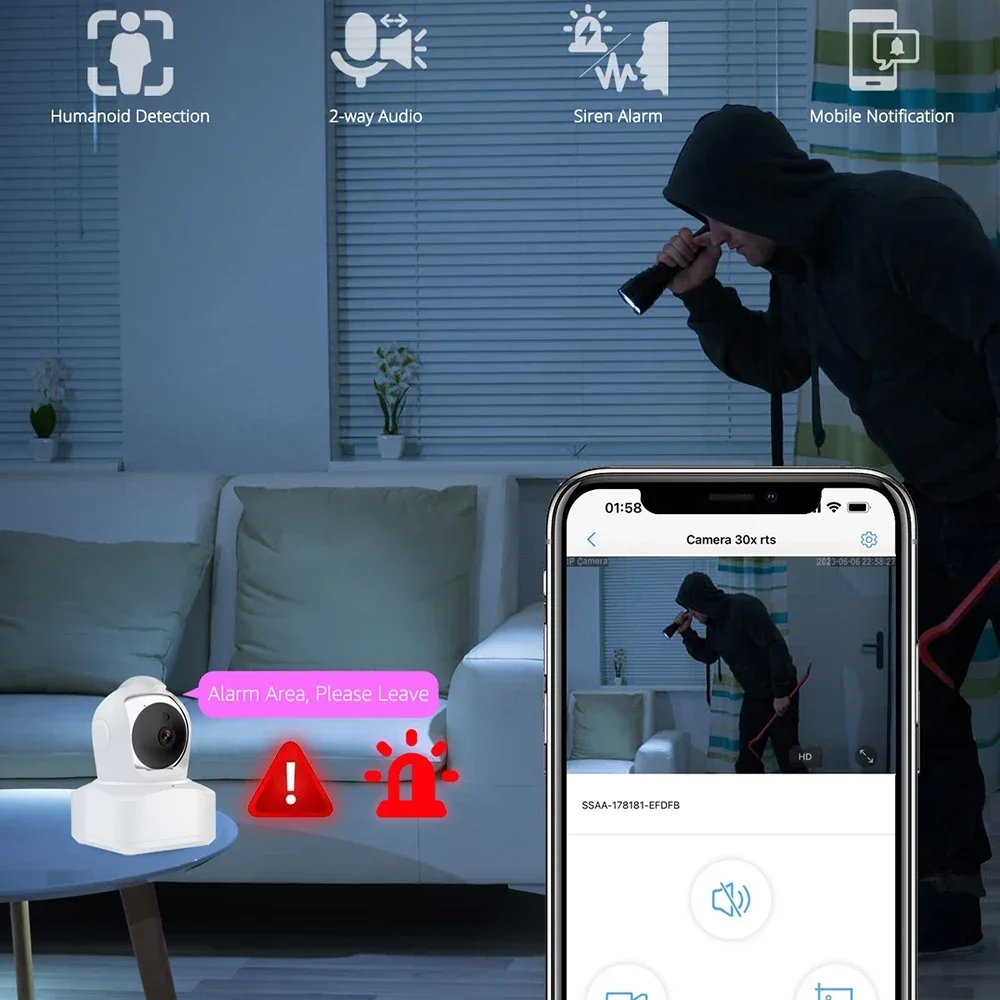 4MP Indoor WiFi Security PTZ Camera Human Detection Auto Tracking Pan/Tilt IP Camera with LAN Port Two Way Audio SD Card Slot