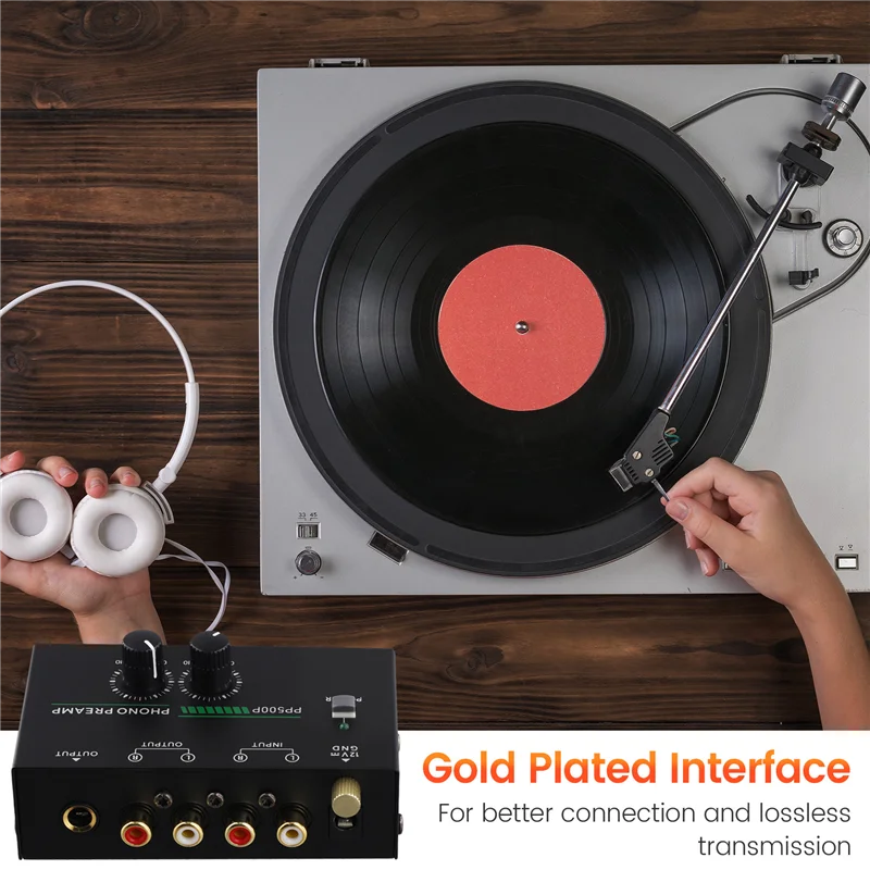 Phono Turntable Preamp, Phonograph Preamplifier With R C A Input, RCA/TRS Output, For Turntable Record Play-ABVK