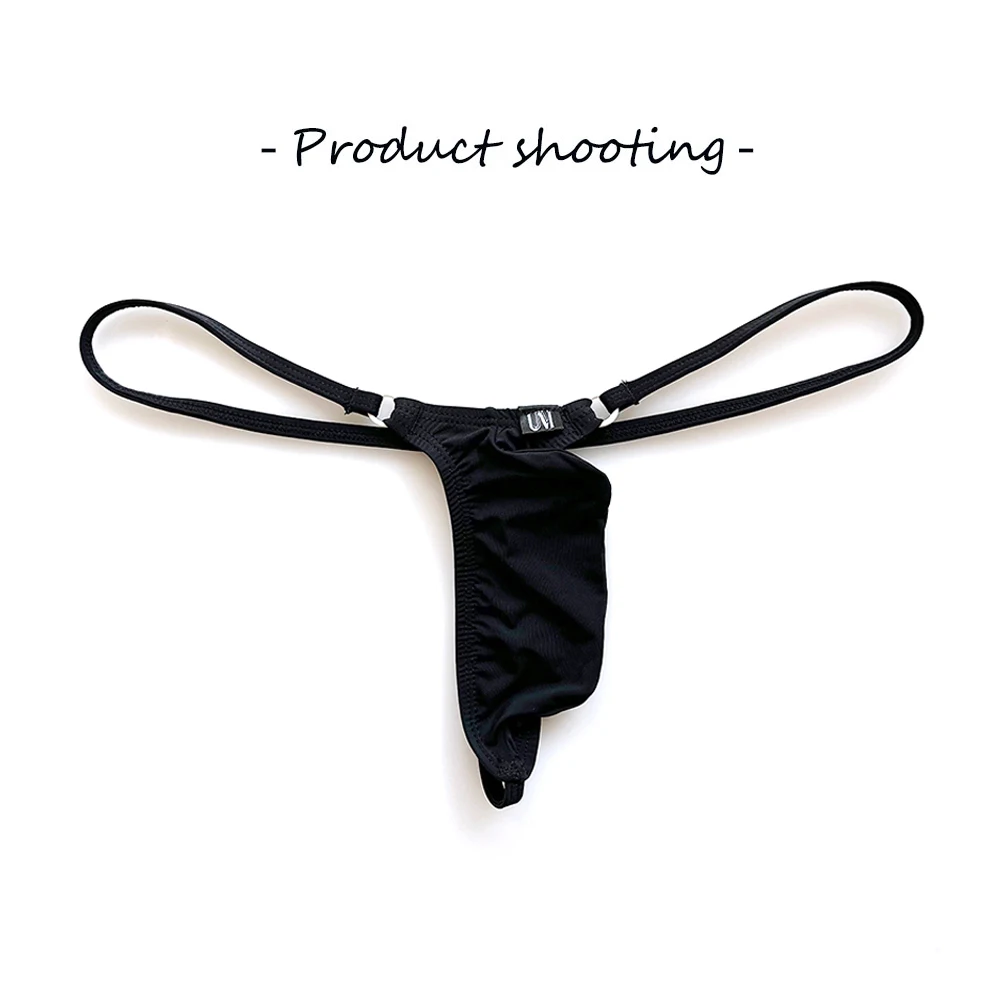 Men's Sissy Gaff Double Ring Upwarped Thong Thin Ice Silk Sexy Belted Translucent T-Pants for Unique Fashion