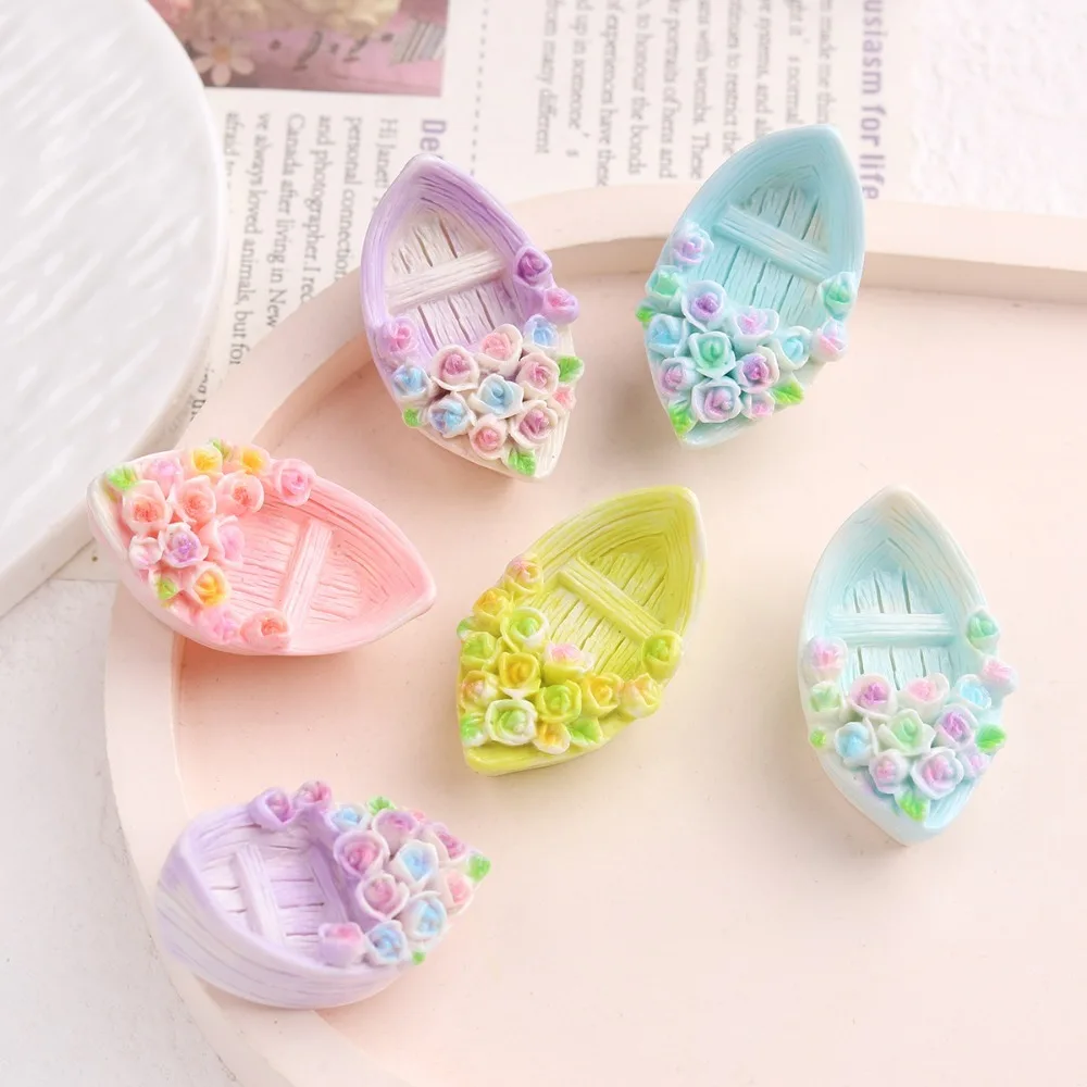 10pcs Kawaii Resin Flatback Mini Flower Boat Charms Cabochons Embellishments for DIY Ornament Crafts Scrapbook Home Decorations