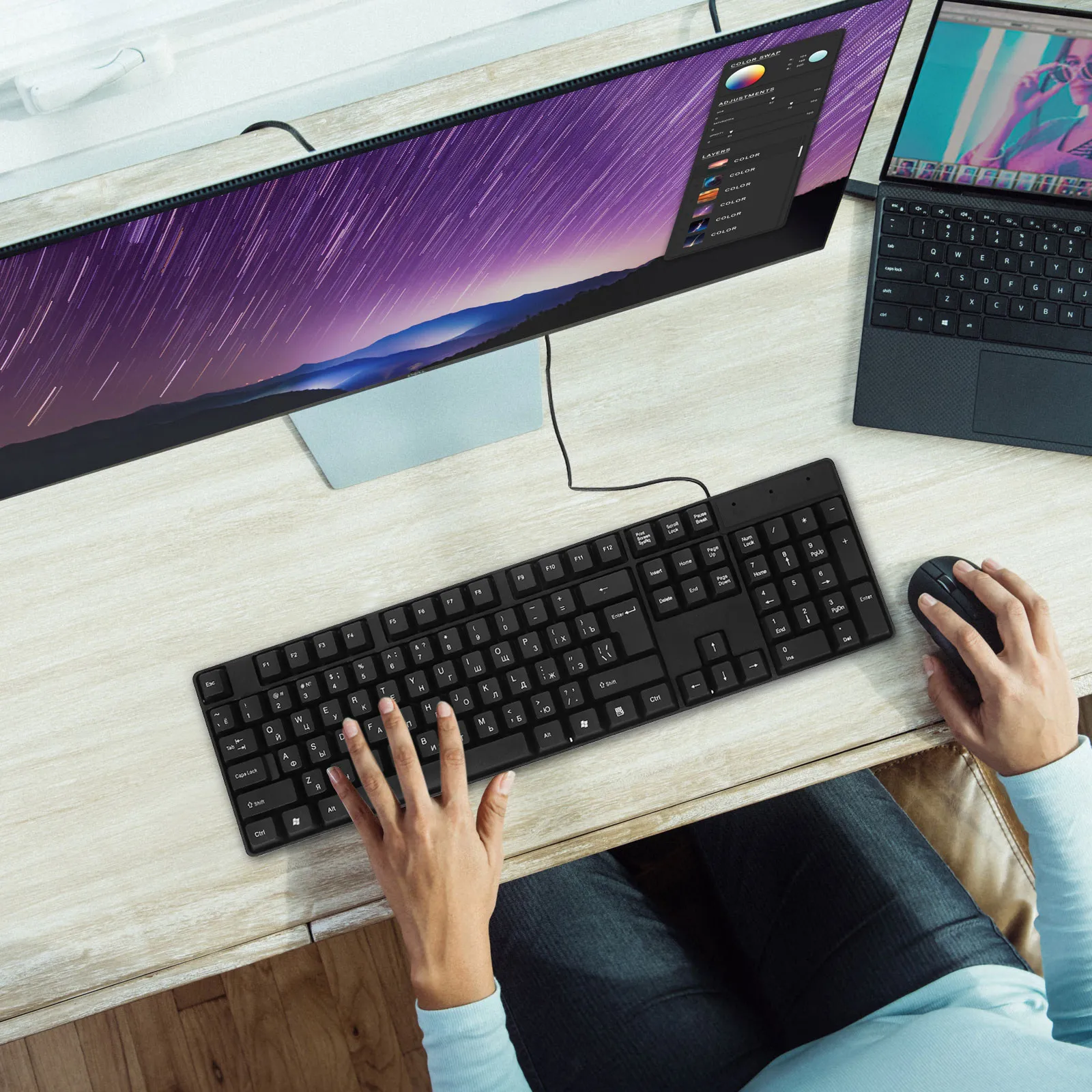 

Проводная USB-клавиатура с русской раскладкой, полноразмерная, для офисного настольного компьютера, эргономичная, для игр и набора текста, надежная, высокая производительность