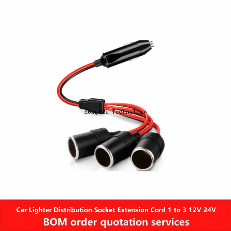 Car Truck Lighter Split Cord 1 Tow 3 Socket Charger Power Adapter Female Plug Socket Extension Cord 1 to 3 12V 24V