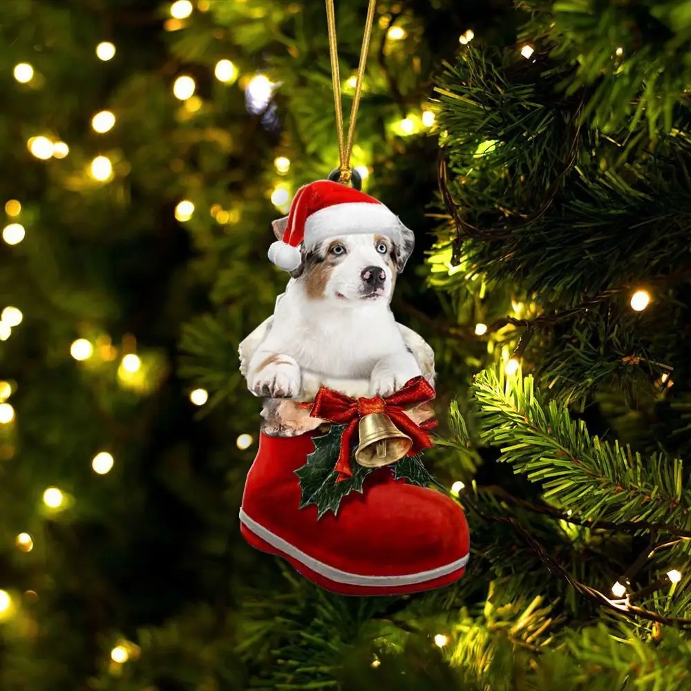 2d cão árvore de natal pingentes decorativos acrílico ornamentos de árvore de natal dos desenhos animados pendurado filhote de cachorro acrílico pingente de natal