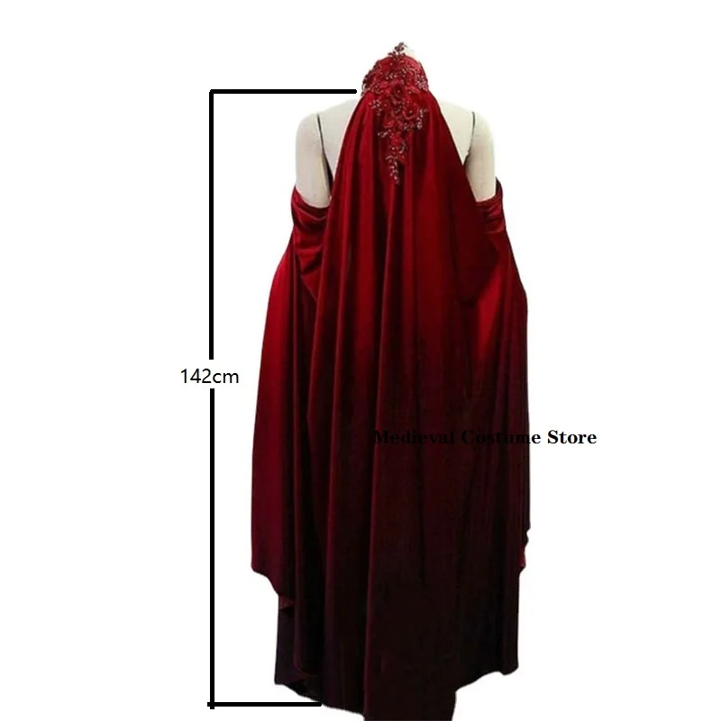 Women Floor Wedding Cloak Medieval Gothic Fairy Elf Maxi Fancy Cosplay Costume Robe Halter Stand-up Collar See Through Mesh 2021