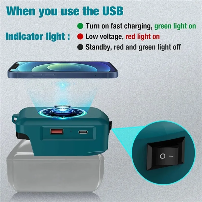 Adaptador de carregador AB15-USB para carregamento sem fio de 18V para BL1840 BL1850 BL1860