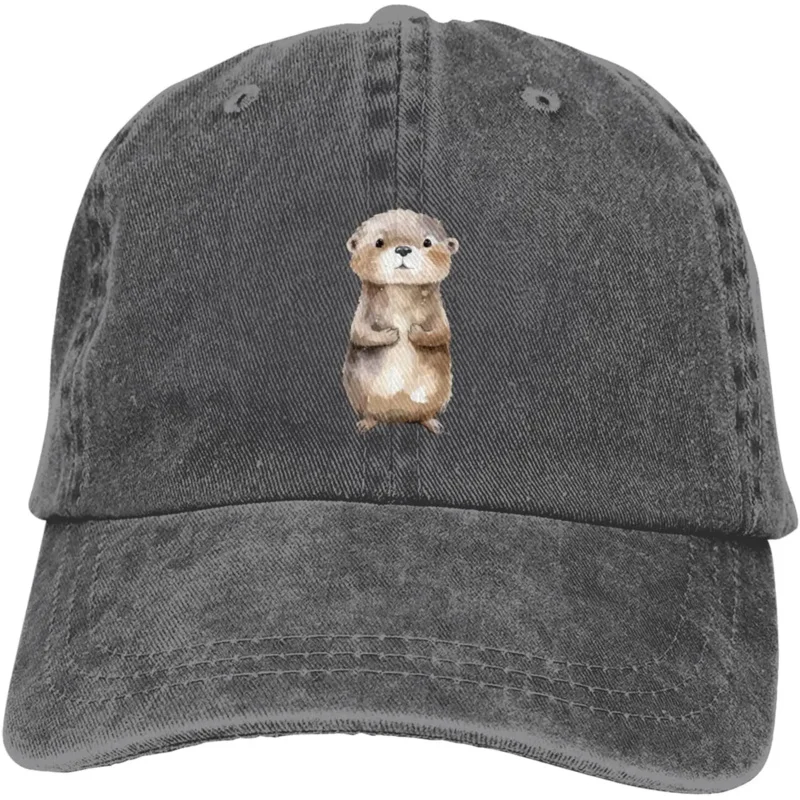 

Cute Otter Distressed Adjustable Washed Denim Cotton Low Profile Mens Trucker Hat Black Fitted All Seasons Travel Baseball Cap