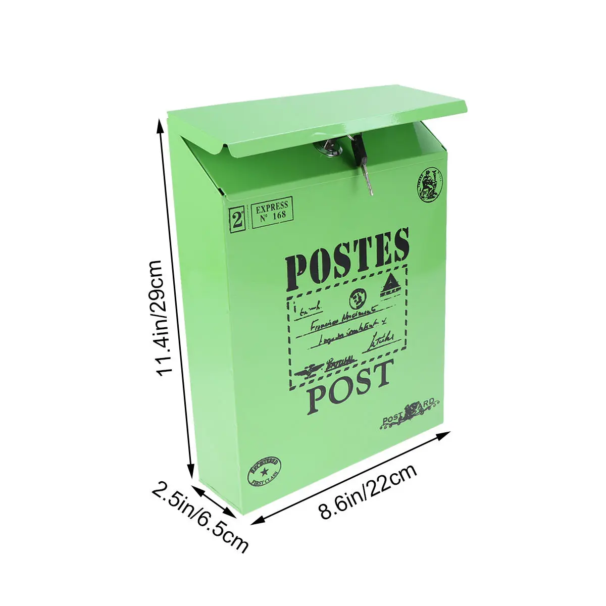 Wall Mounted Green Iron Post Box Locking Mailbox Vintage Letterbox with Keys Decorative Home Wall Ornament Post Box