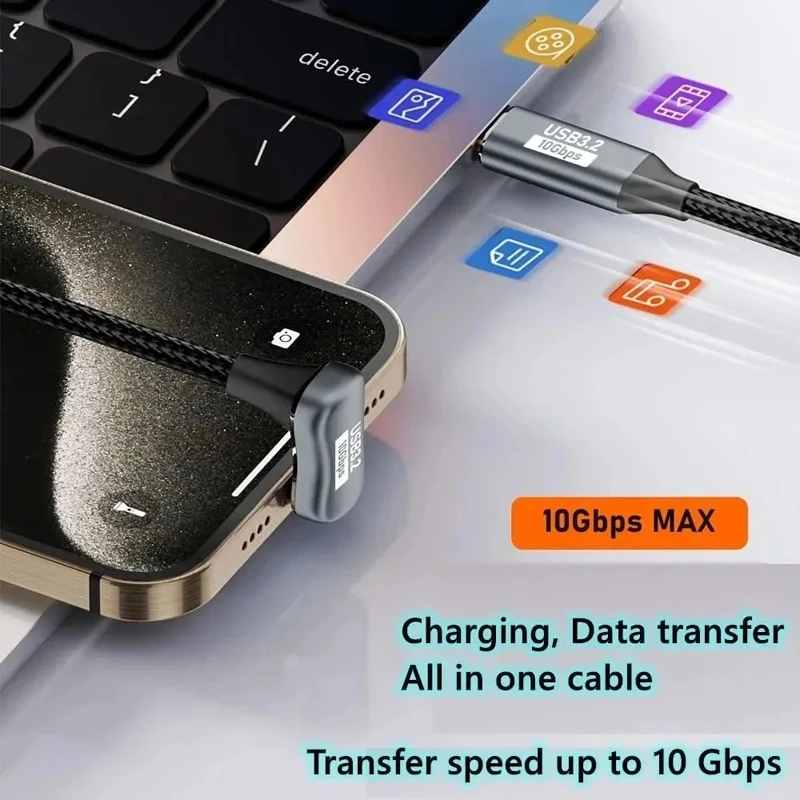 جديلة 4K @ 60 هرتز U-شكل USB 3.2 Gen2 OTG البيانات 10Gbps نوع C ذكر أنثى شاحن الصوت والفيديو PD100W 20 فولت 5A كابل USB-C الحبل ل VR