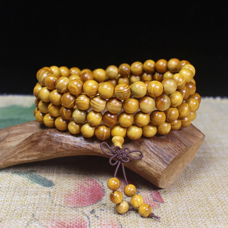108 Beads Golden Sandalwood Buddhist Bead Bracelet