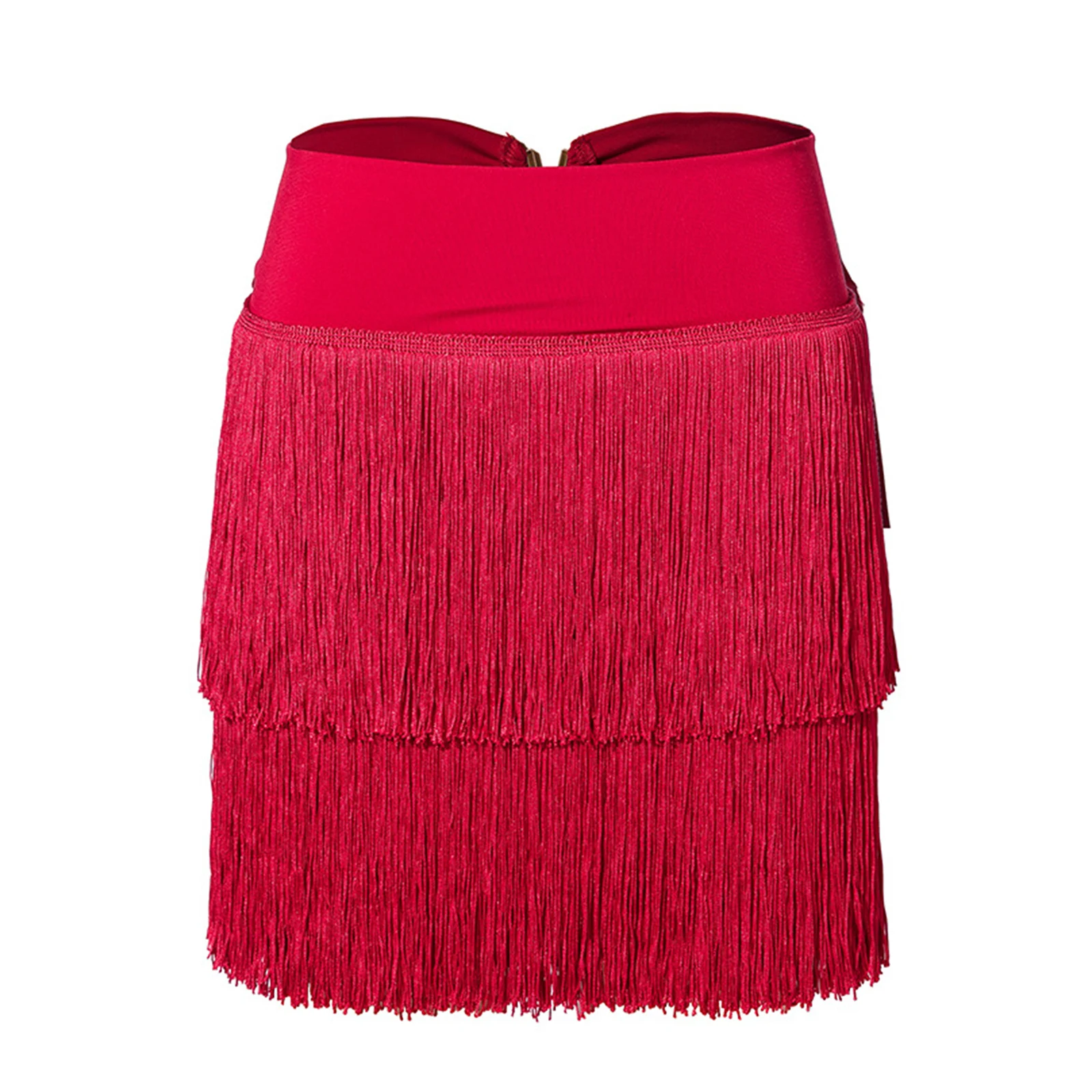

Women Latin Salsa Chacha Rumba Fringe Skirts High Waist Hollow-out Tiered Tassel Dance Skirt for Modern Dance Tango Ballroom